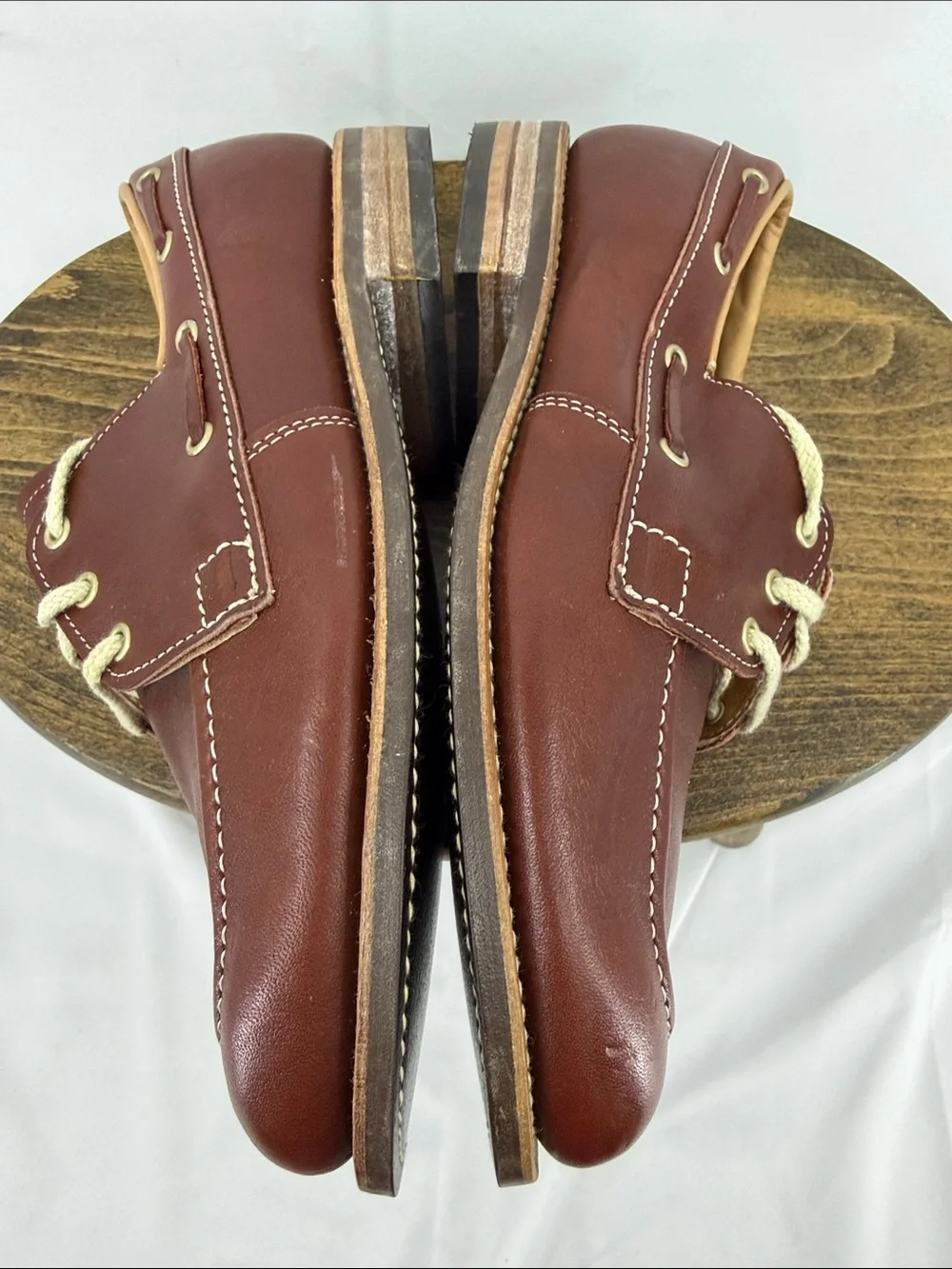 Unused! Vintage Foot Traits Boys Classic Brown Leather Loafers Boat Shoes, sz 5